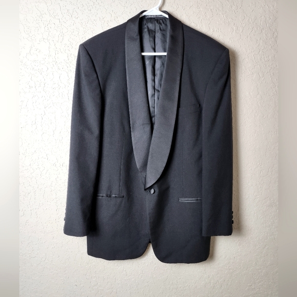 Pierre Balmain Pure Wool Tuxedo Blazer Mens Black Size 43L - Picture 1 of 9